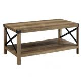 40 inch Metal X Coffee Table in Reclaimed Barnwood with Black Metal