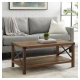 40 inch Metal X Coffee Table in Reclaimed Barnwood with Black Metal