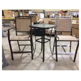 3-Piece Patio Bistro Set Tan High Chairs with Glass Table