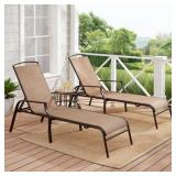 Mainstays Sand Dune Reclining Steel Outdoor Chaise Lounge - Set of 2, Beige/Black