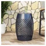 Deruise Metal Drum End Table, Dark Blue