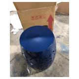 Deruise Metal Drum End Table, Dark Blue