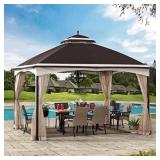Sunjoy Thelma 10.5 x 13 ft. 2-Tier Steel Gazebo, Brown & Tan