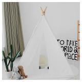 MAXPURE Kids Teepee Tents Indian Canvas Teepee Indian Tent Teepee Play Tent with Banner Toddler Teepee Tent Foldable Playhouse for Kids Indoor Outdoor Portable Kids Tent