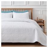 VEEYOO 3 Pieces Bedspread Oversized Queen - Ultrasonic Embossing Lightweight Quilt Set, Soft Microfiber Reversible Coverlet for All Seasons (White, 1 Bedspread, 2 Shams)
