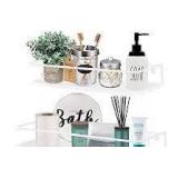 QEEIG Grey Bathroom Shelf Floating Shelves for Wall Mounted Shelfs with Towel Bar Over Toilet Kitchen Shelving Hanging Shelve Set of 2 Modern Grid, White