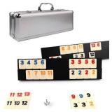 KAILE 106 Rummy Tiles Game, Rummy Cube Sets Travel Game Outlasting Color with Aluminum Case & 4 Anti-Skid Durable Trays