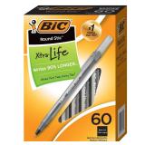 BIC Round Stic Medium Ballpoint Pen, Back Ink (Pack of 60)