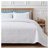 VEEYOO 3 Pieces Bedspread California King - Ultrasonic Embossing Lightweight Quilt Set, Soft Microfiber Reversible Coverlet for All Seasons (White, 1 Bedspread, 2 Shams)