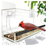 Window Bird Feeders with Sliding Feed Tray for Outside, Never Falling Off, Large Outside Bird Feeder for Wild Birds, Hanging Birdhouse Kit, Drain Holes, Super Strong Hooks