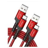 Type C Cable 3A Fast Charging [2-Pack 6.6ft], JSAUX USB-A to USB-C Charge Braided Cord Compatible with Samsung Galaxy S10 S9 S8 S20 Plus A51 A11,Note 10 9 8, PS5 Controller, USB C Charger-Red