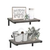QEEIG Grey Shelf for Bathroom Floating Shelves Bedroom Kitchen Living Room Wall Mounted Shelving Rustic Shelfs Gray Set of 2, 15.7" L x 5.8" D (009-40GY)