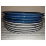 Set of 9 Colored Ceramic Dinner Plates, 4 Blue 5 Grey