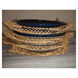 Set of 9 Colored Ceramic Dinner Plates, 4 Blue 5 Grey