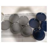 Set of 9 Colored Ceramic Dinner Plates, 4 Blue 5 Grey