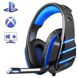Beexcellent PS4 Gaming Headset with Mic, Beexcellent Newest Deep Bass Stereo Sound Over Ear Headphone with Noise Isolation LED Light for PC Laptop Tablet Mac (Blue)