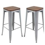 Carbon Loft - Borelli Elm Wood/ Brushed Grey Metal 30-inch Bar Stools (Set of 2) Retail:$167.77