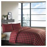 Eddie Bauer - Mountain Plaid Scarlet Duvet Cover Set -Red/ Black - Twin - Retail: $71.98