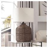 Jolina Oversized Umber Rattan Table Lamp with Bronze Finish Accents Retail: $116.99