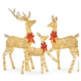 VEIKOUS 3 Piece Deer Family Set Outdoor Christmas Holiday Decoration for Yard with Lights - Gold- Retail:$269.99