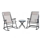 Outsunny 3 Piece Folding Rocking Chair Outdoor Bistro Set White Retail:$159.99