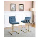 Best Quality Furniture Velvet Button Tufted Gold Base Counter Height - Teal (Set of 2) -Retail $731.99