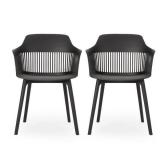 Dahlia Outdoor Modern Dining Chair (Set of 2) by Christopher Knight Home - 22.50" W x 21.50" D x 33.00" H - Black -Retail $183.59
