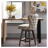 Madison Park Irvine High Wingback Button Tufted Upholstered 27-Inch Swivel Counter Bar Stool with Nailhead Accent Camel/Brown- Retail:$389.39