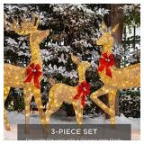 VEIKOUS 3 Piece Deer Family Set Outdoor Christmas Holiday Decoration for Yard with Lights - Gold- Retail:$269.99