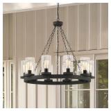 10 Light 31In Modern Farmhouse Wagon Wheel Chandelier -Retail $169.99