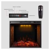 30" LED Recessed Adjustable Recessed Electric Fireplace with 3 Top Light Colors, Remote Control & Touchscreen-1500/750W Black -Retail $401.99