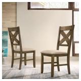 Roundhill Raven Wood Fabric Upholstered Dining Chair Set of 2