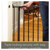 MYPET 38.25" wide Windsor Arch Pet Gate: Heavy duty metal construction with triple lock technology. Dog gate & cat gate. Pressure Mount. Fits 28.25" - 38.25" wide (28.5" tall, Matte Bronze)