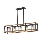Desaki Faux Wood Grain/Matte Black 5-light Chandelier- Retail:$245.99