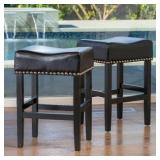 Lisette 26-inch Backless Black Leather Counter Stool (Set of 2) by Christopher Knight Home- Retail:$173.91