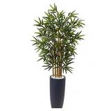 Nearly Natural Silk 4-foot Artificial Bamboo Tree in Grey Cylinder Planter- Retail:$106.49
