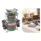 sorbus buffet caddy - 7-piece stackable set includes plate, napkin, and silverware holder, 3-tier detachable tabletop organizer - ideal for kitchen, dining, entertaining, parties,t