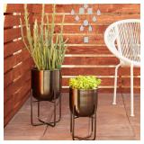 Sebasco 2-piece Round Indoor/Outdoor Metallic Gold Metal Planters Set by Havenside Home