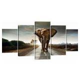 Wieco Art 5 Piece Elephant Canvas Prints