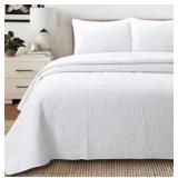 Cozy Line Home Fashions Bailee Matelasse Medallion Solid White 100% Cotton Bedding Quilt Set (Medallion - White, King - 3 Piece)