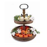 VINTEX Two Tiered Wooden Tray, 2 Tier Distressed Wooden Cake Stand