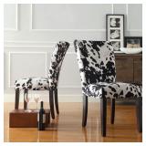 Ayana Print Parson Chair, Set of 2, Black Cowhide