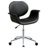 Camila Collection 92420 Office Chair with Pneumatic Lift, Swivel Seat Auto Return, Curved Armrest, Casters, Metal Frame, Contemporary Style and PU Leather Upholstery in Black Color