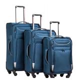 Coolife Luggage 3 Piece Set Suitcase Spinner Softshell lightweight (blue+sliver)