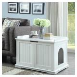 Unipaws Designer Cat Washroom Storage Bench, Litter Box Cover with Sturdy Wooden Structure, Spacious Storage, Easy Assembly, Fit Most of Litter Box, White