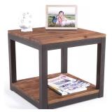 Care Royal Vintage Industrial Farmhouse 19.7 inches Side End Table with Storage Shelf for Living Room, Night Stand Bedroom, Real Natural Reclaimed Wood, Sturdy Rustic Brown Metal Frame, Easy Assembly