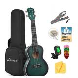 Donner Concert Ukulele Professional 23 Inch Mahogany Ukelele for Kid Adult Beginner Ukele Bundle with Online Lesson Gig Bag Aquila String Pick Tuner Strap Cloth DUC-200G Green