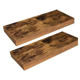 HOOBRO Floating Shelves, Wall Shelf Set of 2, 15.7 inch Hanging Shelf with Invisible Brackets, for Bathroom, Bedroom, Toilet, Kitchen, Office, Living Room Decor, Rustic Brown BF40BJ01