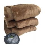 Sunbeam Channeled Velvet Plush Electric Heated Blanket King Size Seashell