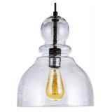 LANROS Farmhouse Kitchen Pendant Lighting with Handblown Clear Seeded Glass Shade, Adjustable Cord Mini Bubble Glass Ceiling Light Fixture for Kitchen Island Sink, Matte Black Finish, 10inch, 1 Pack